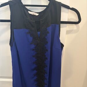 41 Hawthorn Royal Blue and Black Sleeveless Lace-Trim Blouse